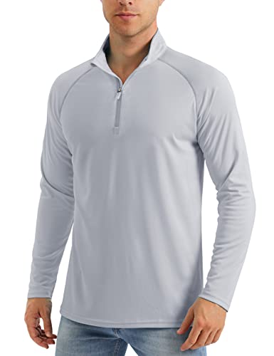 MAGCOMSEN UV Schutz Tshirt Atmungsaktiv Sportshirt 1/2 Zip Golfshirt Sommer Longsleeve UPF 50+ Fitnessshirt, Hellgrau, XL von MAGCOMSEN