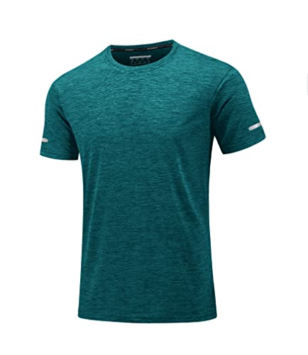 MAGCOMSEN Herren Meliert Sport T-Shirts Sommer Funktionsshirts Schnelltrocknend Jogging Shirt Männer Kurzarm Wandershirts Leicht Casual Oberteile Mit Reflektierender Streifen Jadegrün 3XL von MAGCOMSEN