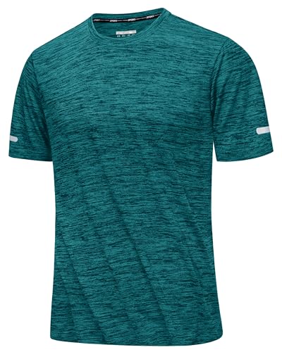 MAGCOMSEN Herren Meliert Sport T-Shirts Schnelltrocknend Funktionsshirts mit Reflektorstreifen Atmungsaktiv Wandershirt Leicht Trainingsshirt Ohne Etiketten Jadegrün M von MAGCOMSEN