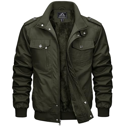 MAGCOMSEN Herren Winter Übergangsjacke Militär Cargo Jacke Warm Fleecejacke Gefüttert Herrenjacke Bomberjacke mit Multi Taschen Armeegrün 2XL von MAGCOMSEN