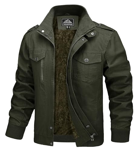 MAGCOMSEN Herren Militär Cargo Jacke Warm Fleecejacke Gefüttert Herrenjacke Winter Bomberjacke mit Multi Taschen Dick Fleecejacke für Outdoor Sport Armeegrün 3XL von MAGCOMSEN