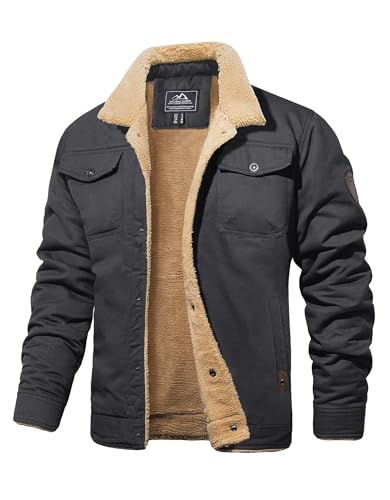 MAGCOMSEN Herren Militär Jacke Dick Übergangsjacke Outdoor Wanderjacke Cargo Windjacke Herren Gefüttert Fliegerjacke Bomber Feldjacke Mantel Thermojacke Dunkelgrau 3XL von MAGCOMSEN