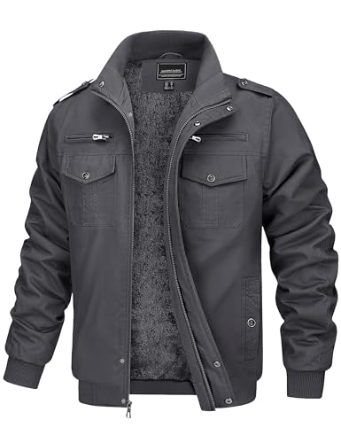 MAGCOMSEN Herren Winterjacke Fleecejacke Männer Arbeitsjacke Baumwolle Dick Jacke Stehkragen Jacket Winter Grau XL von MAGCOMSEN