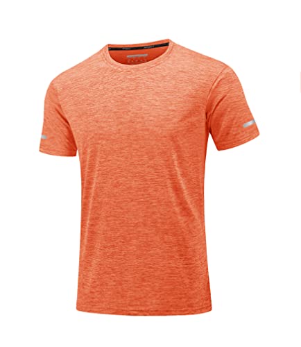 MAGCOMSEN Herren Outdoor Sportshirts Kurzarm T-Shirts Meliert Fitnessshirts Quick Dry Funktionsshirts Herren Leicht Sommer Shirt Atmungsaktiv Laufshirts mit Reflektierender Streifen Orange 3XL von MAGCOMSEN