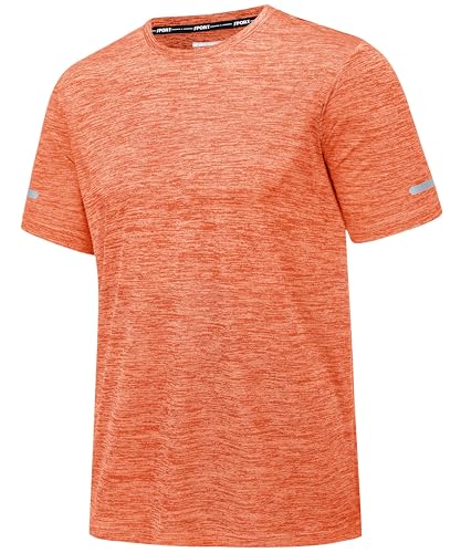 MAGCOMSEN Herren Outdoor Sportshirts Kurzarm T-Shirts Meliert Fitnessshirts Quick Dry Funktionsshirts Herren Leicht Sommer Shirt Atmungsaktiv Laufshirts mit Reflektierender Streifen Orange L von MAGCOMSEN