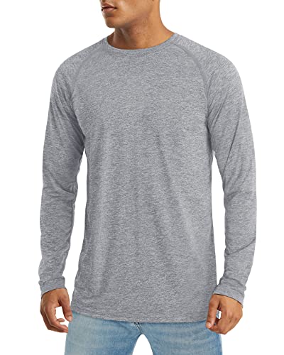 MAGCOMSEN Rashguard Herren Langarmshirt Sonnenschutz Trainingsshirt Strand Elastische Rundhalsausschnitt Hellgrau M von MAGCOMSEN