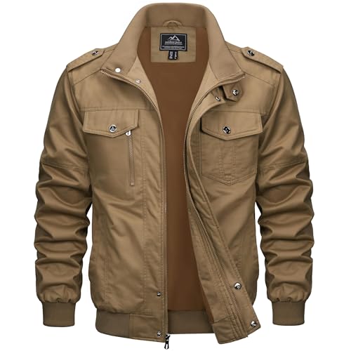 MAGCOMSEN Herren Outdoorjacke Militär Übergangsjacke Atmungsaktiv Army Feldjacke Herren Stehkragen Cargojacke mit Multi Taschen Winddicht Arbeitsjacke Khaki M von MAGCOMSEN