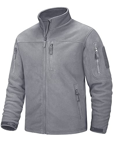 MAGCOMSEN Herren Outdoorjacke Winter Militär Fleecejacke Winddicht Trekkingjacke Männer Voll Zip Militärische Jacke Multi Taschen Funktionsjacke mit Stehkragen Hellgrau S von MAGCOMSEN