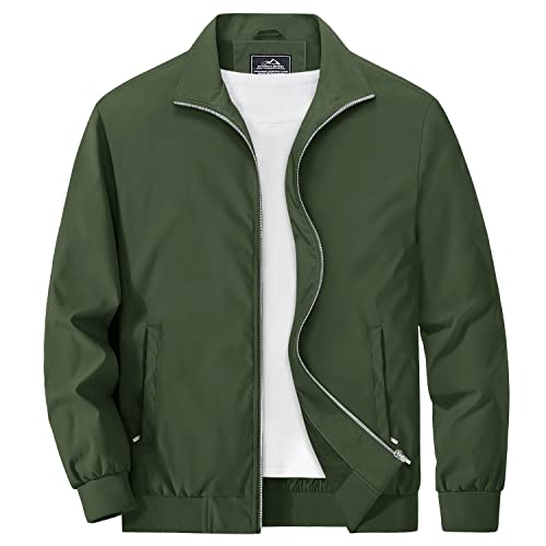 MAGCOMSEN Herren Piloten Jacke Leicht Winddicht Übergangsjacke Stehkragen Casual Herbstjacke Herren Militär Fliegerjacke Blouson Basic Atmungsaktiv College Jacke Armeegrün S von MAGCOMSEN