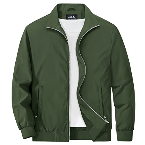 MAGCOMSEN Herren Piloten Jacke Leicht Winddicht Übergangsjacke Stehkragen Casual Herbstjacke Herren Militär Fliegerjacke Blouson Basic Atmungsaktiv College Jacke Armeegrün XXL von MAGCOMSEN