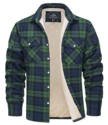 MAGCOMSEN Herren Plaid Fleecejacke Kariertes Hemdjacke Warm Gefüttert Holzfällerhemd Herren Dick Karohemd Baumwolle Arbeitshemd Winter Flanellhemd Button-Down Mantel Grün L von MAGCOMSEN