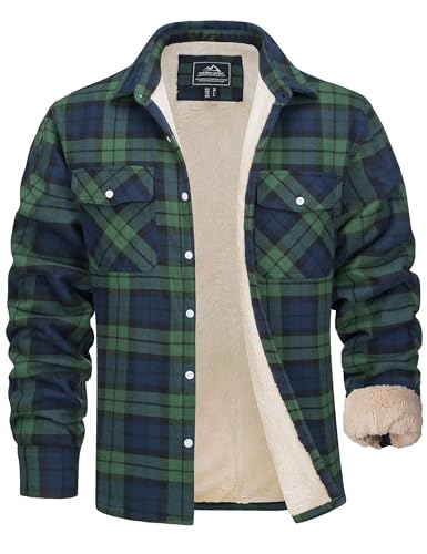 MAGCOMSEN Hemdjacke Herren Jacke Karohemd Holzfällerhemd Gefüttert Thermo Freizeithemden Winter mit Taschen Grün M von MAGCOMSEN