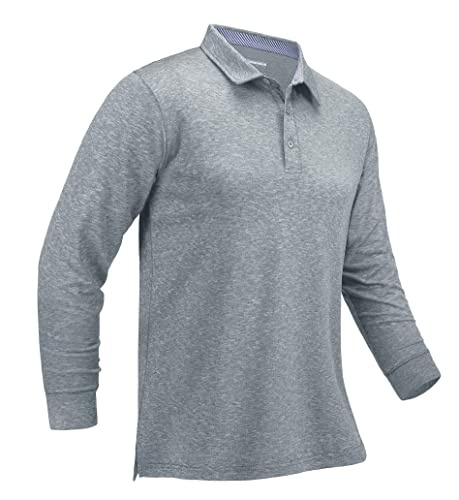 MAGCOMSEN Herren Polo T-Shirt Langarm Outdoor Shirt Schnelltrocknend Golf Shirt Atmungsaktiv Sportshirt Männer Meliert Polohemd Military Tactical Funktionsshirt Silber L von MAGCOMSEN