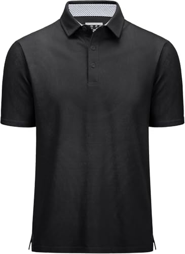 MAGCOMSEN Herren Poloshirt Kurzarm Kühlendes Polohemd Atmungsaktive Polo Shirt mit Seitenschlitzen Schwarz, S von MAGCOMSEN