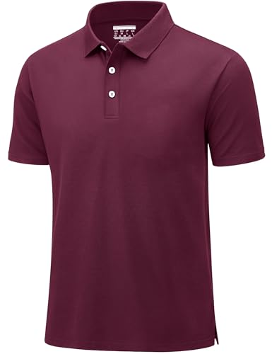 MAGCOMSEN Herren Poloshirts Kurzarm Schnelltrocknend Wandershirt Outdoor Sommer Tennis Golf T-Shirt Regular Fit Polohemd, Weinrot, 3XL von MAGCOMSEN