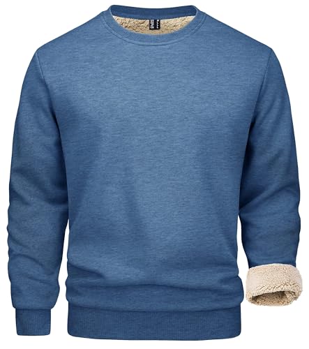 MAGCOMSEN Herren Pullover Langarmshirt Winter Rundhalsausschnitt Sweatshirt Männer Long Sleeve Crewneck Shirt Warme Gym Fleecepulli Verdickt Joggingshirt Grau Blau M von MAGCOMSEN