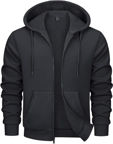 MAGCOMSEN Herren Pullover mit Kapuze Sweatshirt Zip Hoodie Gefüttert Kapuzenjacke Sportjacke Winter Pulli Baumwolle Strickjacke, Schwarz M von MAGCOMSEN