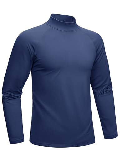 MAGCOMSEN Herren Rollkragenpullover Slim Fit Fleecepullover Wicking Thermo Unterhemd Basic Thermoshirt für Winter, Navy, M von MAGCOMSEN