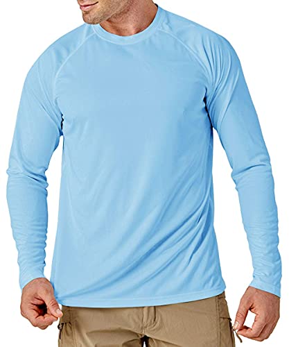 MAGCOMSEN Herren UV Schutz Shirt Schnelltrocknend Langarm Shirts Sommer Fitness T-Shirt Männer Outdoor Polyester Funktionsshirt Leicht Performance T-Shirt Blau 3XL von MAGCOMSEN