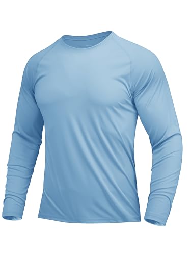 MAGCOMSEN Herren UV Schutz Shirt Schnelltrocknend Langarm Shirts Sommer Fitness T-Shirt Männer Outdoor Polyester Funktionsshirt Leicht Performance T-Shirt Blau 3XL von MAGCOMSEN