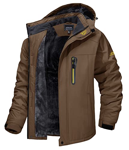 MAGCOMSEN Herren Softshell Winterjacke Fleece Gefüttert Wasserdicht Outdoorjacke Männer Winddicht Warm Wanderjacke Thermo Funktionsjacke mit Reißverschlusstaschen Kaffee 2XL von MAGCOMSEN