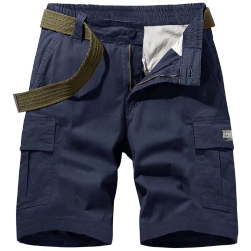 MAGCOMSEN Herren Sommer Cargohose Kurz Baumwolle Bermuda Shorts Atmungsaktiv Basic Trainingsshorts Herren Outdoor Capri Hosen Lässige Stretch Radhose mit Multi Taschen Dunkelblau 30 von MAGCOMSEN