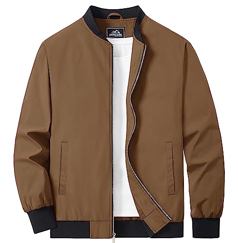 MAGCOMSEN Herren Sommerjacke Leicht Bomber Jacke Dünne Übergangsjacke Outdoor Sportjacke Business Blouson Jacke mit Multi Taschen Braun XL von MAGCOMSEN