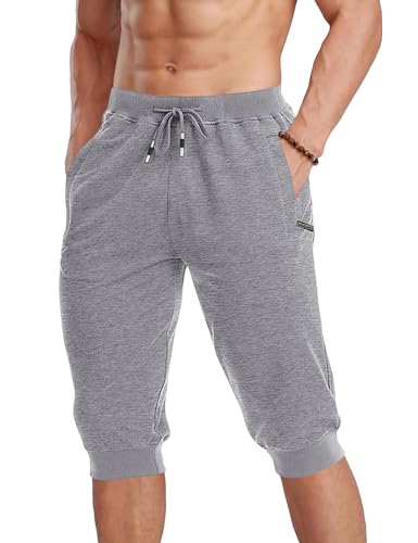 MAGCOMSEN Herren Sport Capri 3/4 Sommer Hose Atmungsaktiv Fitness Shorts mit Multi Taschen Herren Leicht Trainingshose Kurz Slim Fit Wanderhose Hellgrau 40 von MAGCOMSEN