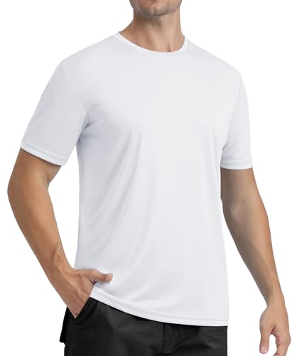 MAGCOMSEN Herren Sport Funktionsshirt UPF 50+ Shirts Atmungsaktiv Fitness T-Shirt Herren Sonnenschutz Outdoorshirts Leicht Wandershirt Weiß M von MAGCOMSEN