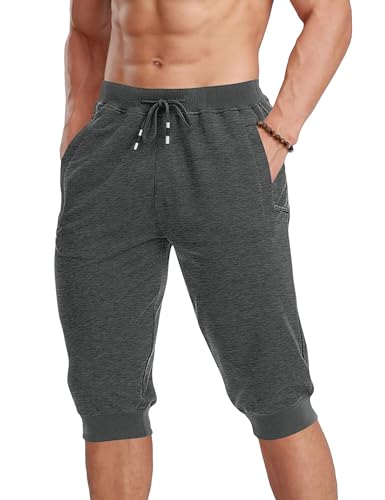 MAGCOMSEN Herren Sport Kurz Hose 3/4 Trainingshose Sommer Freizeit Shorts Herren Fitness Jogging Dreiviertel Hosen Atmungsaktiv Outdoor Capri mit Zip Taschen Dunkelgrau 34 von MAGCOMSEN