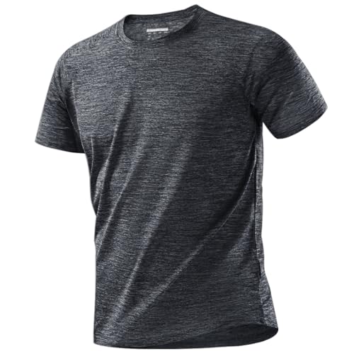 MAGCOMSEN Herren Sport T-Shirts Quick Dry Funktionsshirt Sommer Laufshirt Leicht Kurzarm Wandershirt Dunkelgrau L von MAGCOMSEN