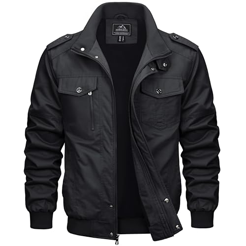 MAGCOMSEN Herren Stehkragen Cargo Jacke Baumwolle Armee Feldjacke Herren Outdoor Winddicht Blouson Atmungsaktiv Freizeitjacke Retro Bomber Jacken mit Taschen Schwarz 3XL von MAGCOMSEN