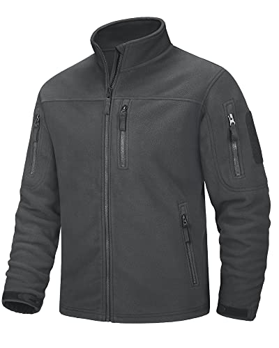 MAGCOMSEN Herren Stehkragen Fleecejacke Full Zip Army Jacken Winddicht Übergangsjacke Herren Military Winterjacke Outdoor Jagden Wandern Fliesjacke mit Vielen Taschen Dunkelgrau 3XL von MAGCOMSEN