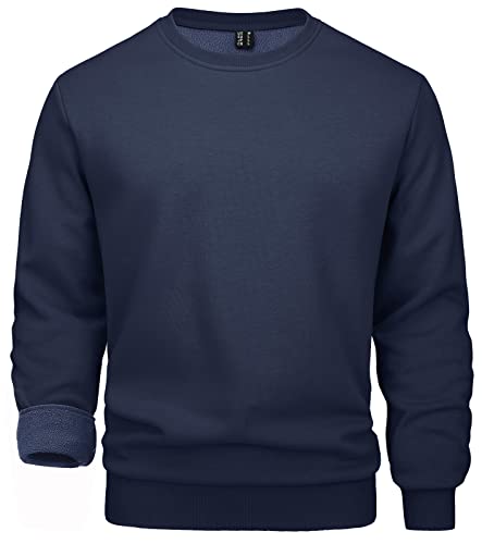 MAGCOMSEN Herren Sweatshirt Crewneck Arbeitspullover Basic Einfarbig Fleeceshirts Herren Lässig Sport Pulli Baumwolle Warme Trainingsshirt Wandern Trekking Shirt mit Rundhalsausschnitt Dunkelblau XXL von MAGCOMSEN