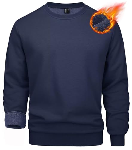 MAGCOMSEN Herren Sweatshirt Crewneck Arbeitspullover Basic Einfarbig Fleeceshirts Herren Lässig Sport Pulli Baumwolle Warme Trainingsshirt Wandern Trekking Shirt mit Rundhalsausschnitt Dunkelblau M von MAGCOMSEN