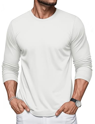 MAGCOMSEN Herren T Shirt Langarm Baumwolle Funktionsshirt Leicht Longshirt Winterpullover Casual Rundhals Freizeit Sweatshirt Weiß XL von MAGCOMSEN