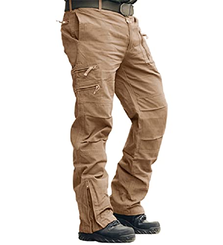 MAGCOMSEN Herren Tactical Hose Baumwolle Cargohose Multi Taschen Outdoorhose Ripstop Jagd Wandern Hosen Herren Stretch Arbeitshose Chino Freizeithose Braun 32 von MAGCOMSEN