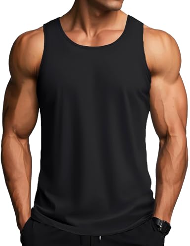MAGCOMSEN Herren Tank T-Shirt Atmungsaktiv Muskelshirt Ärmelloses Outdoor Funktionsshirt Männer Gym Workout Tanktops Quick Dry Bodybuilding Shirts Schwarz M von MAGCOMSEN