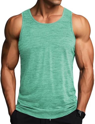 MAGCOMSEN Herren Tank T-Shirt Atmungsaktiv Muskelshirt Ärmelloses Sport Funktionsshirt Herren Gym Workout Tanktops Quick Dry Bodybuilding Shirts Sommer Outdoor Unterhemd Hellgrün S von MAGCOMSEN