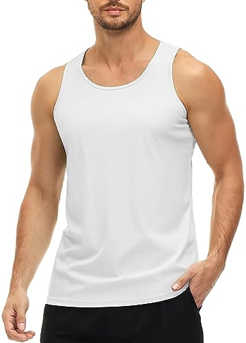 MAGCOMSEN Herren Tanktop T-Shirt Ohne Ärmel Fitness Shirt UV Schutz Muskelshirt Männer Leicht Sportshirt Schnell Trockend Stretch Funktionsshirts für Jooging Gym Weiß 3XL von MAGCOMSEN