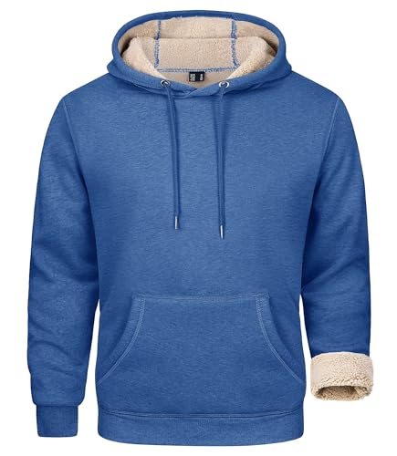 MAGCOMSEN Herren Thermo Pullover Hoodie Lässige Basic Sweatshirt Langarm Kapuzenpulli Winter Casual Top Männer Herbst Arbeit Laufpullover Gefüttert Oberteile mit Kängurutasche Grau Blau M von MAGCOMSEN