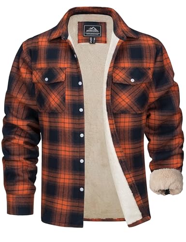 MAGCOMSEN Fleecejacke Herren Gefüttert Holzfällerhemd Karierte Jacke Thermo Übergangsjacke Hemdjacke Winter Orange L von MAGCOMSEN