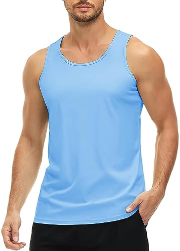 MAGCOMSEN Herren Training Achselshirt Ärmellos Fitness Sporttops Leicht Stretch Tank Tops Männer Schnelltrocknend Lässige Oberteile Shirt UV Outdoor Muskelshirt Blau L von MAGCOMSEN