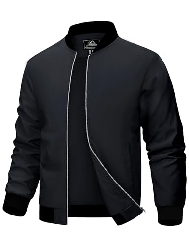 MAGCOMSEN Herren Übergangsjacke Bomber Blouson Jacke Stehkragen Casual Windbreaker Herren Polyester Bikerjacke Frühling Sommer Pilotenjacke Jagd Army Baseballjacke Schwarz S von MAGCOMSEN