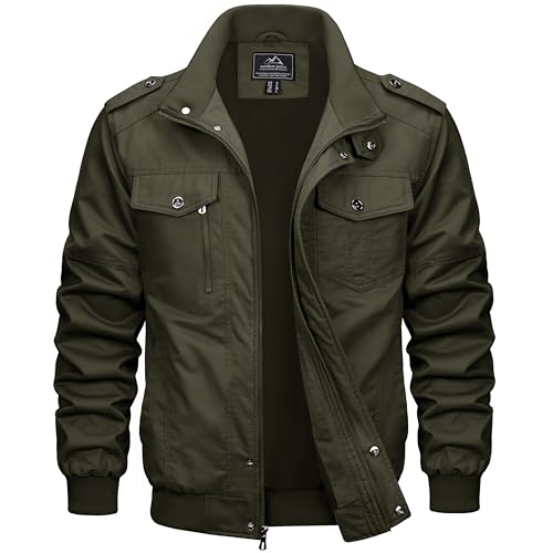 MAGCOMSEN Herren Übergangsjacke Frühling US Feldjacke Outdoor Baumwolle Arbeitsjacke Herren Vintage Militär Jacke Leicht Sommer Jagdjacke Casual Cargo Jacke Armeegrün M von MAGCOMSEN