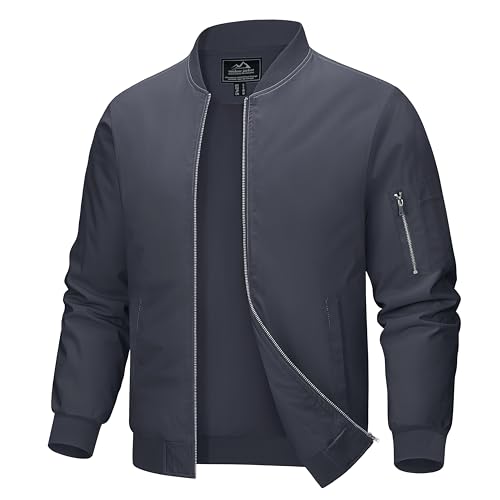 MAGCOMSEN Sommerjacke Herren Bomberjacke Umlegekragen Übergangsjacke Männer Casual Freizeitjacke, Grau, L von MAGCOMSEN