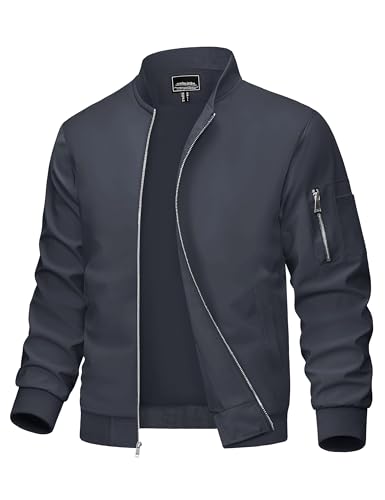 MAGCOMSEN Sommerjacke Herren Bomberjacke Umlegekragen Übergangsjacke Männer Casual Freizeitjacke, Grau, XXL von MAGCOMSEN