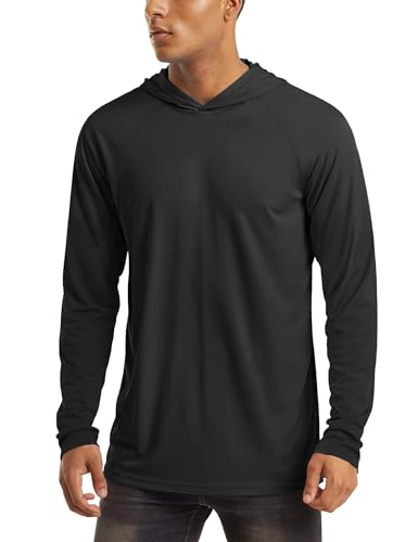 MAGCOMSEN Herren UV Kapuzenshirt UPF 50+ Sportshirt Langarm Basic T-Shirt Quick Dry Sommer Rashguard Outdoor Wandershirt Schwarz 2XL von MAGCOMSEN