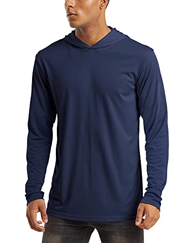 MAGCOMSEN Herren UV Schutz UPF 50+ Shirt Sommer Quick Dry Sportshirt Leicht Freizeitshirt Männer Langarm Outdoorshirt für Wandern Surfen Sun Protection Beach Hoodie Dunkelblau L von MAGCOMSEN