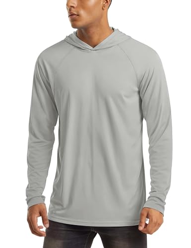 MAGCOMSEN Herren UV Sportshirt Sommer UPF 50+ Hoodie Quick Dry Langarmshirt Herren Leicht Outdoor Rash Guard mit Kapuze Hellgrau L von MAGCOMSEN